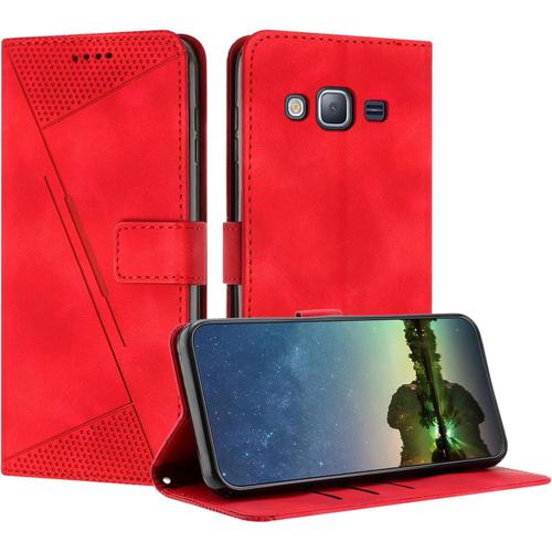 Mo-Bte Etui Coque Pour Samsung Galaxy J5 2015, Coque De Telephone En Cuir De Première Qualité [Pochette De Portefeuille] Porte Carte Magnétique Compatible Avec Coque Samsung J5 2015 - Rouge