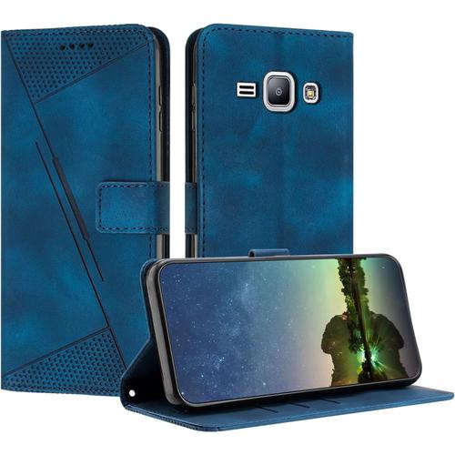 Mo-Bte Etui Coque Pour Samsung Galaxy J1, Coque De Telephone En Cuir De Première Qualité [Pochette De Portefeuille] Porte Carte Magnétique Compatible Avec Coque Samsung J1 - Bleu