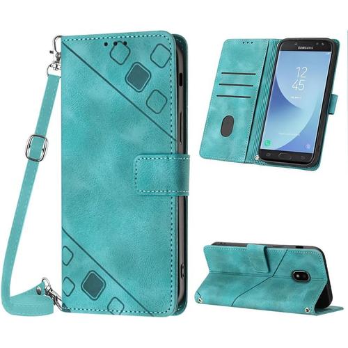 Mo-Bte Coque Pour Samsung Galaxy J5 2017 / J530, Pu Leather Flip Portefeuille Étui En Cuir, [3 Porte Cartes] [Fermeture Magnétique] [Bandoulière Réglable] Coque Pour Samsung J5 2017 - Vert