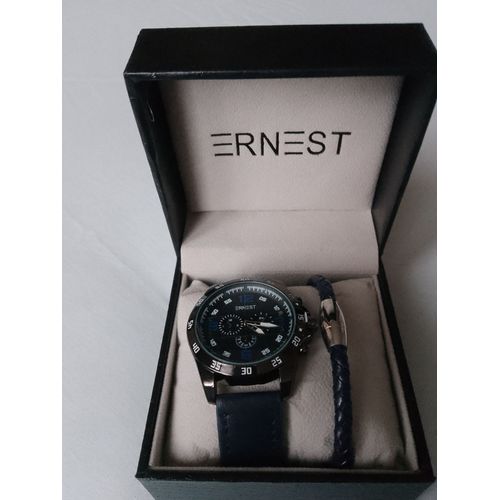 Coffret Etrnest Homme Montre Noir + Bracelet Noir/Silver
