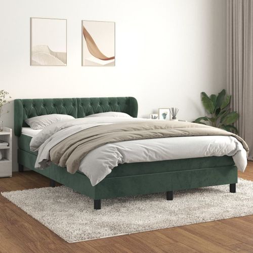 Vidaxl Lit À Sommier Tapissier Et Matelas Vert Foncé 140x190cm Velours