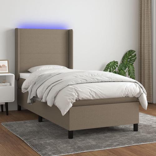 Vidaxl Sommier Tapissier Avec Matelas Et Led Taupe 100x200 Cm Tissu