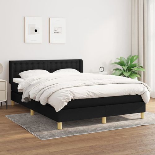 Vidaxl Lit À Sommier Tapissier Avec Matelas Noir 140x190 Cm Tissu