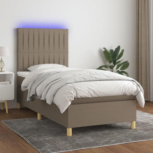 Vidaxl Sommier Tapissier Avec Matelas Et Led Taupe 100x200 Cm Tissu