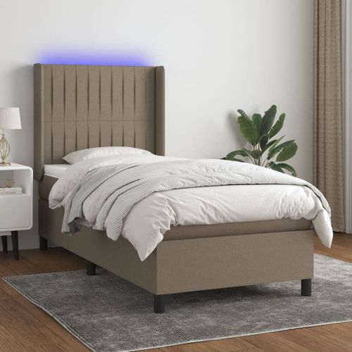 Vidaxl Sommier Tapissier Avec Matelas Et Led Taupe 100x200 Cm Tissu