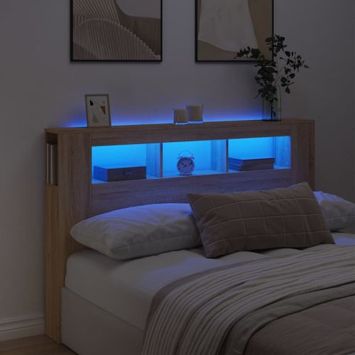 Vidaxl Tête De Lit À Led Chêne Sonoma 160x18,5x103,5cm Bois Ingénierie