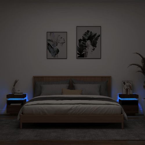 Vidaxl Armoires De Chevet Avec Lumières Led 2 Pcs Chêne Marron