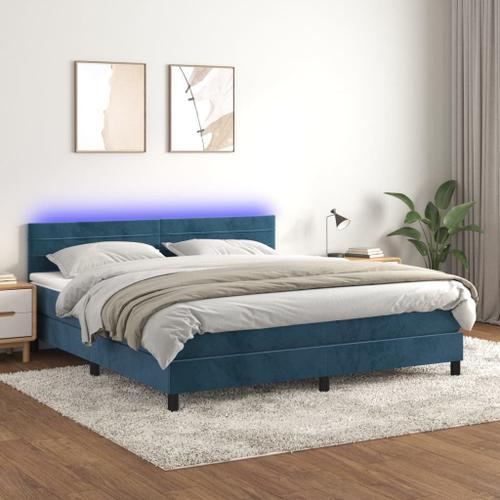 Vidaxl Sommier Tapissier Matelas Et Led Bleu Foncé 160x200 Cm Velours