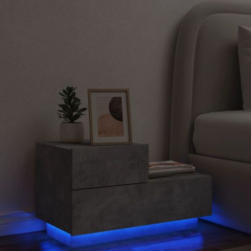 Vidaxl Table De Chevet Avec Lumières Led Gris Béton 70x36x40,5 Cm