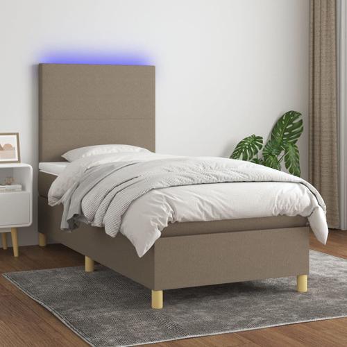 Vidaxl Sommier Tapissier Avec Matelas Et Led Taupe 100x200 Cm Tissu