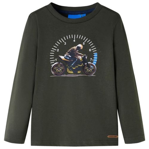 T-Shirt Enfants À Manches Longues Imprimé Motocyclette Kaki 128