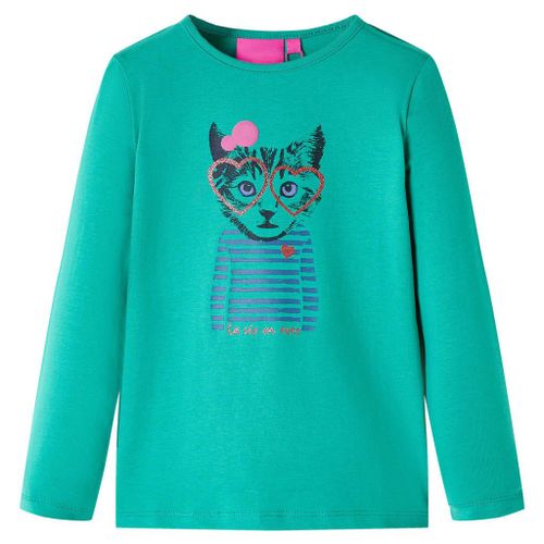 T-Shirt Pour Enfants À Manches Longues Imprimé Chat Vert Vif 116