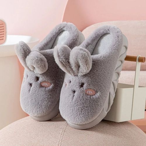 Chaussons Lapinou, Gris T40/41 Pantoufles Lapin Mignon, Animaux Chaussons Interieur Confort, Peluche, Pantoufle En Velours Pour Hiver, Garde-Chaud