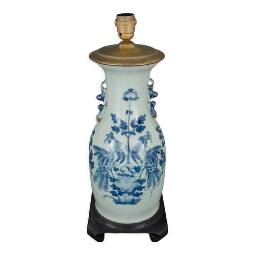 Pied De Lampe En Porcelaine De Chine Bleu Et Blanc Xixe Multicolore