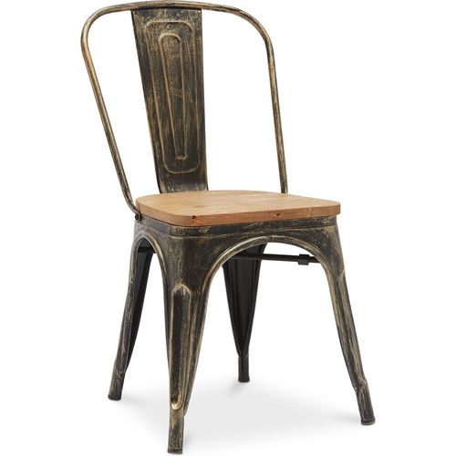 Chaise Salle À Manger Bistrot Metalix Design Industriel En Métal Et Bois Clair - Nouvelle Edition Bronze Métallisé
