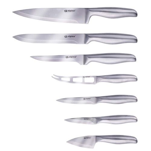 Ensemble De Couteaux Alpina - 7 Pièces - Couteau De Chef/ Couteau À Découper/ Couteau À Découper/ Couteau À Fromage/ Couteau Stanley/ Couteau À Éplucher/ Couteau À Fromage À Pâte Molle - Inox