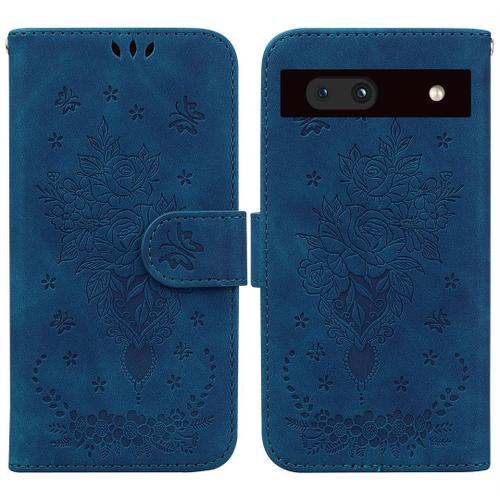 Saturcase Coque Pour Google Pixel 7a, Une Rose Pu Cuir Magnétique Flip Portefeuille Support Porte-Carte Dragonne Protecteur Housse Étui Pour Google Pixel 7a (Bleu)