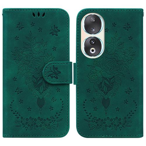 Saturcase Coque Pour Honor 90, Une Rose Pu Cuir Magnétique Flip Portefeuille Support Porte-Carte Dragonne Protecteur Housse Étui Pour Honor 90 (Vert)