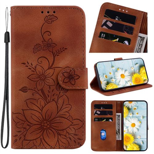 Saturcase Coque Pour Oneplus Nord 2t, Fleurs De Lys Pu Cuir Magnétique Flip Portefeuille Support Porte-Carte Dragonne Protecteur Housse Étui Pour Oneplus Nord 2t (Bh-Marron)