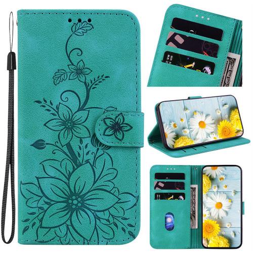 Saturcase Coque Pour Samsung Galaxy S22 Plus, Fleurs De Lys Pu Cuir Magnétique Flip Portefeuille Support Porte-Carte Dragonne Protecteur Housse Étui Pour Samsung Galaxy S22 Plus (Bh-Vert)