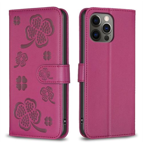 Saturcase Coque Pour Apple Iphone 12 / 12 Pro, Belle Trèfle Pu Cuir Magnétique Flip Portefeuille Support Porte-Carte Protecteur Housse Étui Pour Apple Iphone 12 / 12 Pro (Xy-Rouge)