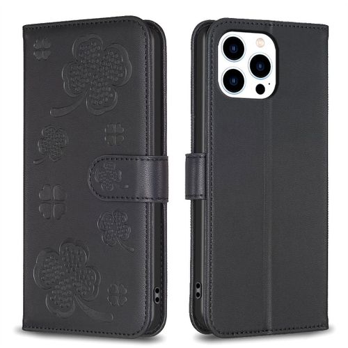Saturcase Coque Pour Apple Iphone 15 Pro Max, Belle Trèfle Pu Cuir Magnétique Flip Portefeuille Support Porte-Carte Protecteur Housse Étui Pour Apple Iphone 15 Pro Max (Xy-Noir)