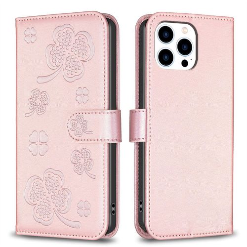 Saturcase Coque Pour Apple Iphone 15 Pro Max, Belle Trèfle Pu Cuir Magnétique Flip Portefeuille Support Porte-Carte Protecteur Housse Étui Pour Apple Iphone 15 Pro Max (Xy-Pink)