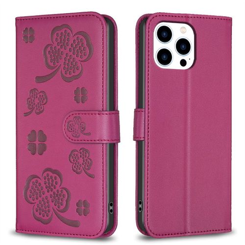 Saturcase Coque Pour Apple Iphone 15 Pro Max, Belle Trèfle Pu Cuir Magnétique Flip Portefeuille Support Porte-Carte Protecteur Housse Étui Pour Apple Iphone 15 Pro Max (Xy-Rouge)