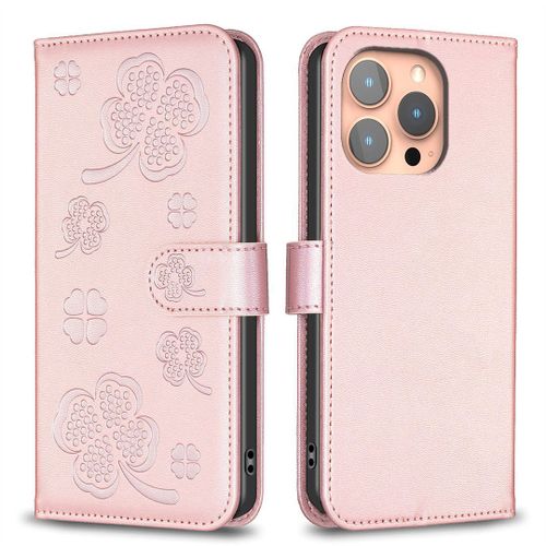 Saturcase Coque Pour Apple Iphone 15 Pro, Belle Trèfle Pu Cuir Magnétique Flip Portefeuille Support Porte-Carte Protecteur Housse Étui Pour Apple Iphone 15 Pro (Xy-Pink)