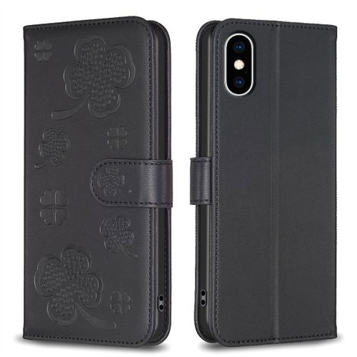 Saturcase Coque Pour Apple Iphone Xs Max, Belle Trèfle Pu Cuir Magnétique Flip Portefeuille Support Porte-Carte Protecteur Housse Étui Pour Apple Iphone Xs Max (Xy-Noir)