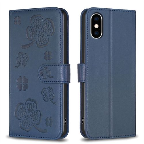 Saturcase Coque Pour Apple Iphone Xs Max, Belle Trèfle Pu Cuir Magnétique Flip Portefeuille Support Porte-Carte Protecteur Housse Étui Pour Apple Iphone Xs Max (Xy-Bleu)