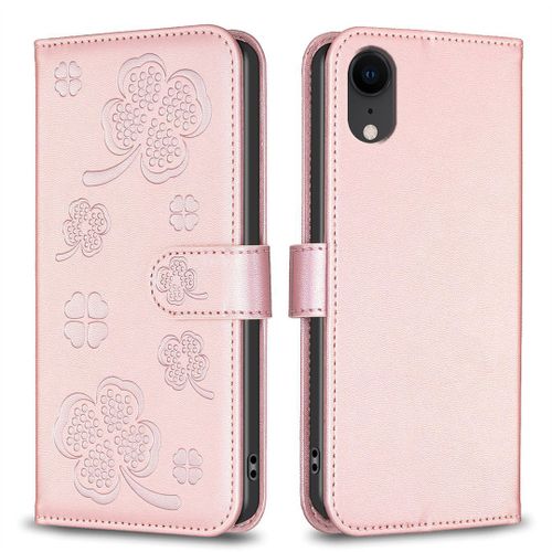 Saturcase Coque Pour Apple Iphone Xr, Belle Trèfle Pu Cuir Magnétique Flip Portefeuille Support Porte-Carte Protecteur Housse Étui Pour Apple Iphone Xr (Xy-Pink)