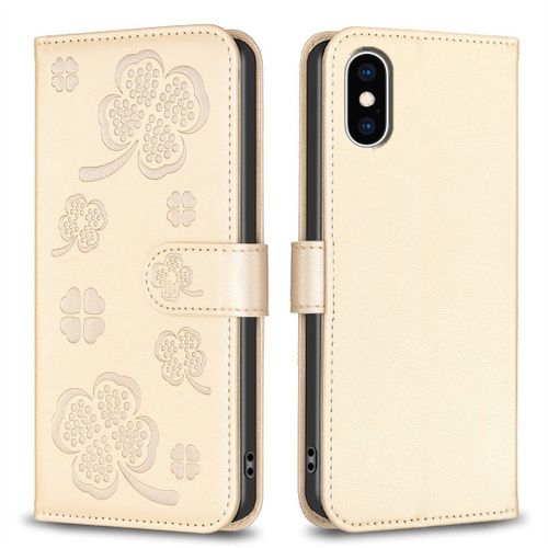 Saturcase Coque Pour Apple Iphone Xs Max, Belle Trèfle Pu Cuir Magnétique Flip Portefeuille Support Porte-Carte Protecteur Housse Étui Pour Apple Iphone Xs Max (Xy-Or)