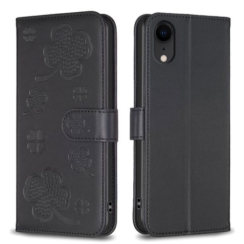 Saturcase Coque Pour Apple Iphone Xr, Belle Trèfle Pu Cuir Magnétique Flip Portefeuille Support Porte-Carte Protecteur Housse Étui Pour Apple Iphone Xr (Xy-Noir)