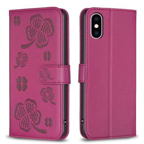 Saturcase Coque Pour Apple Iphone Xs Max, Belle Trèfle Pu Cuir Magnétique Flip Portefeuille Support Porte-Carte Protecteur Housse Étui Pour Apple Iphone Xs Max (Xy-Rouge)