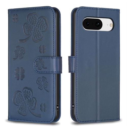 Saturcase Coque Pour Google Pixel 8, Belle Trèfle Pu Cuir Magnétique Flip Portefeuille Support Porte-Carte Protecteur Housse Étui Pour Google Pixel 8 (Xy-Bleu)