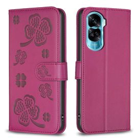 Saturcase Coque Pour Honor 90 Lite, Belle Trèfle Pu Cuir Magnétique Flip Portefeuille Support Porte-Carte Protecteur Housse Étui Pour Honor 90 Lite (Xy-Rouge)