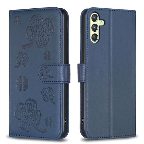 Saturcase Coque Pour Samsung Galaxy A24 4g, Belle Trèfle Pu Cuir Magnétique Flip Portefeuille Support Porte-Carte Protecteur Housse Étui Pour Samsung Galaxy A24 4g (Xy-Bleu)