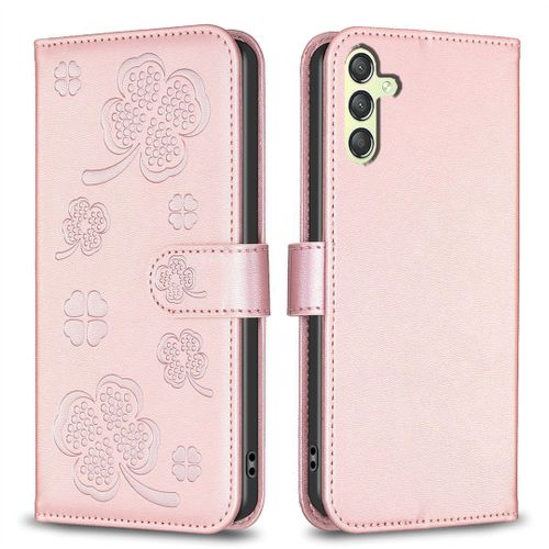 Saturcase Coque Pour Samsung Galaxy A24 4g, Belle Trèfle Pu Cuir Magnétique Flip Portefeuille Support Porte-Carte Protecteur Housse Étui Pour Samsung Galaxy A24 4g (Xy-Pink)