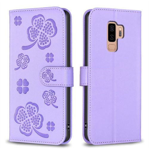 Saturcase Coque Pour Samsung Galaxy S9 Plus, Belle Trèfle Pu Cuir Magnétique Flip Portefeuille Support Porte-Carte Protecteur Housse Étui Pour Samsung Galaxy S9 Plus (Xy-Violet)