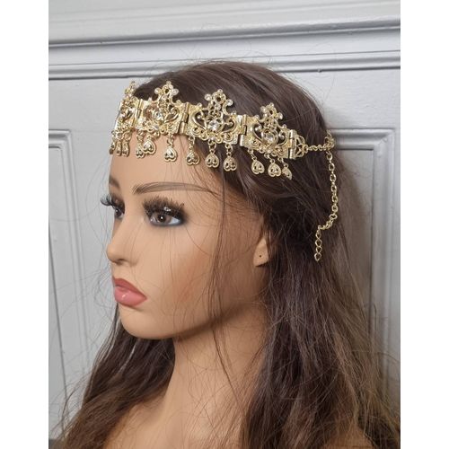 Couronne Frontal Jbine En Métal Doré Pierre Blanche Diadème Oriental Kabyle Chaoui Berbère Mariage Melhfa Chaouia Karakou