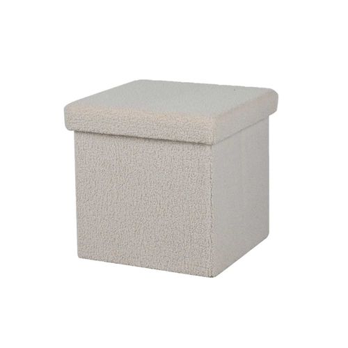 Pouf De Rangement Pliable Kube Revêtement Bouclette - Blanc Crème