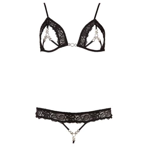 Soutien-Gorge Et String Avec Strass Taille Xl - Noir