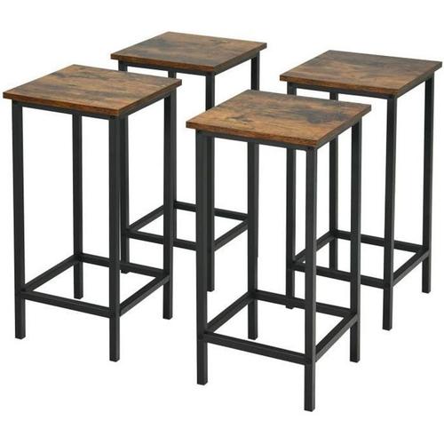 Tabourets De Bar Industriel - Costway - 30 X 30 X 65 Cm - Bois Composite Et Fer - Marron Rustique