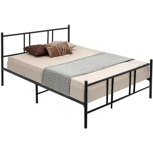 Costway Lit Double Pour Adulte - Cadre De Lit En Métal - 160 X 200 Cm - 9 Pieds De Support - Pas De Sommier Nécessaire - Sans Bruit