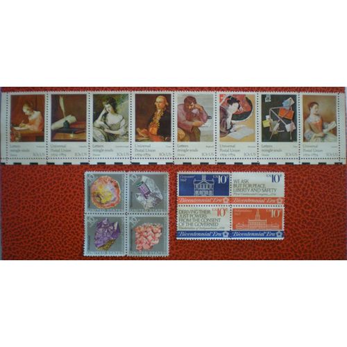 Lot De 3 Blocs De Timbres Neufs Sans Gomme - Tableaux - Minéraux - Bicentenaire De L'indépendance Des Etats-Unis - Usa - Année 1974