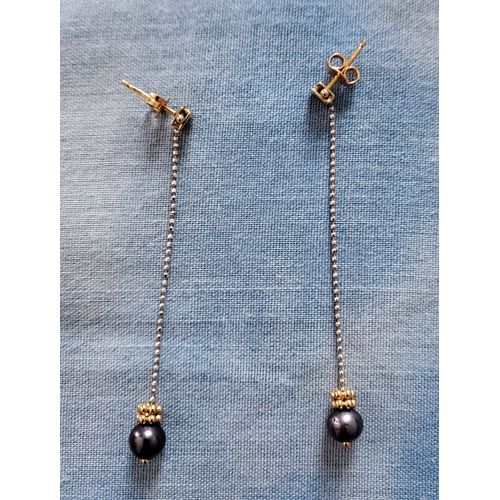 Boucles D?Oreille En Or Jaune Et Blanc 18 Carats & Perle De Culture Gris Noir