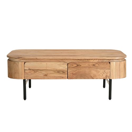 Table Basse Avec Rangements En Bois Massif Et Métal Noir 4 Tiroirs L115 Cm Napoli