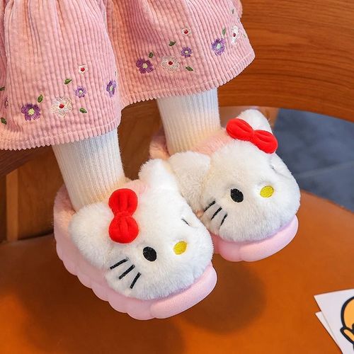 Chaussons Hello Kitty, Pantoufles Mignon, Chaussons Intérieur Confort, Peluche, Pantoufle En Velours Pour Hiver, Garde-Chaud - 24