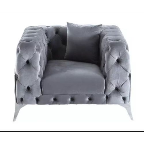 Fauteuil Capitonnée En Velours (Gris)